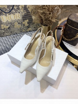 DIOR x CHIARA FERRAGNI  HEEL 6.5CM J'ADIOR SLINGBACK PUMPS TECHNICAL FABRIC WHITE 03