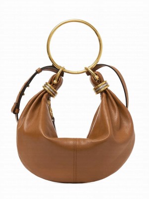 Chloe Small Bracelet Hobo Bag In Grained Leather Coffee