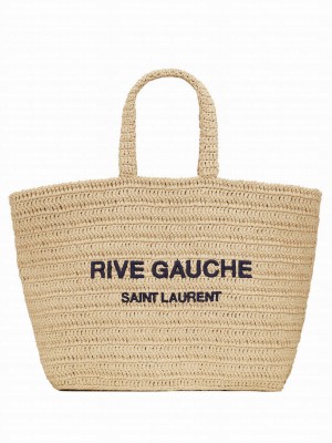 Saint Laurent Rive Gauche Supple Tote Bag In Raffia Crochet Apricot