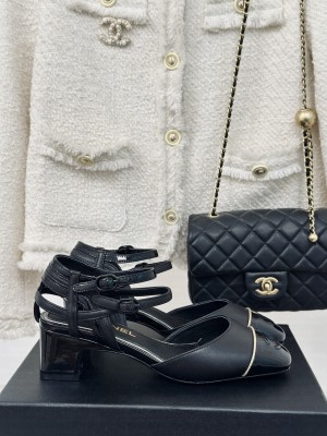 Chanel calfskin 4.5cm Chunky Heel sandals Black