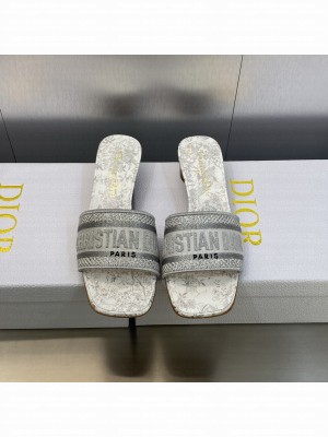 Dior Dway Heeled Slide Sandals 4cm in Cotton Embroidered 2023 Collection 028