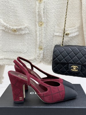 Chanel Slingback 9cm Suede Goatskin & Grosgrain Burgundy G45509 2025