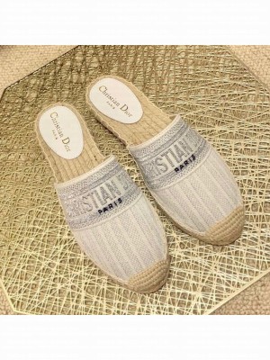 Dior Granville Espadrille Mules in Metallic Thread Embroidered Cotton White Spring/Summer 2021 Collection