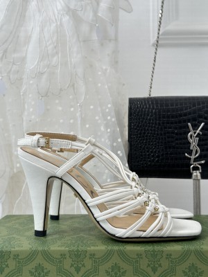 GUCCI WOMEN'S CRYSTAL INTERLOCKING G LAMBSKIN SANDAL WHITE