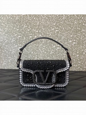 VALENTINO Super Mini Loco imitation crystal chain bag 5013 black