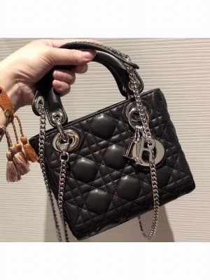 Lady Dior Mini Bag in Cannage with Chain Black/Silver