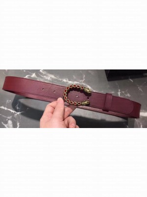 Gucci Width 3.5cm Leather Belt Burgundy with Crystal Dionysus Buckle