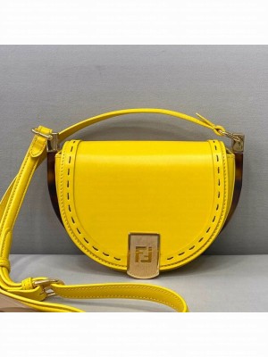 Fendi Moonlight Leather Round Shoulder Bag Yellow  2021 Collection