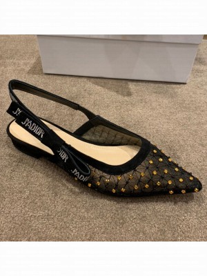 Dior J'Adior Slingback Ballerinas Flats in Crystal Mesh Embroidery Black/Yellow Spring/Summer 2021 Collection