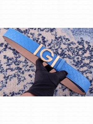Gucci Width 3.8cm Leather Signature GG Belt with Single G Buckle Sky Blue 2019