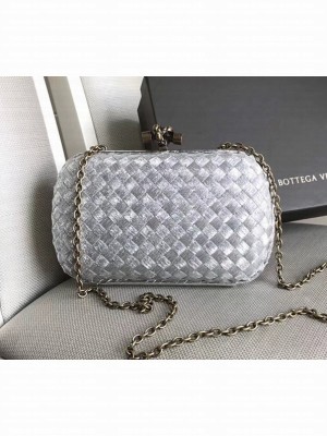 Bottega Veneta Metallic Intrecciato Chain Knot Clutch Silver 