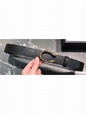 Gucci Width 3/3.5cm Leather Belt Black/Gold with Dionysus Stud Buckle