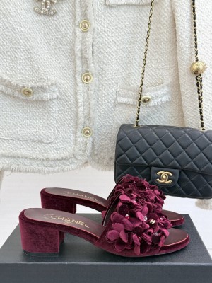 Chanel 5cm mules suede Kidskin & Strass Burgundy G46231 2025