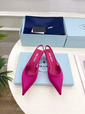 Prada Varnished heel with logo height 35 mm Slingbacks Sandals Pink