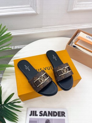 Louis Vuitton Lock It Flat Slide Sandals in Monogram Canvas 2023 010
