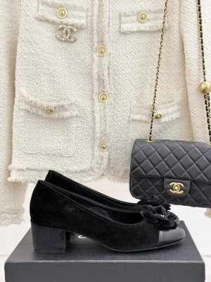 Chanel Velvet Pumps with Camellia Bloom Charm Black 2025