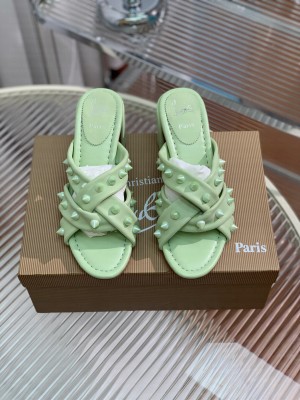Christian Louboutin Miss Spika Club 55 mm Sandals Nappa leather and Spikes Studio green