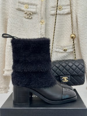 Chanel Knit Foldover & Calfskin Ankle Boots Black 2024
