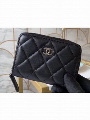 Chanel Classic Small Zipped Coin Purse 69272 Lambskin Black/Silver