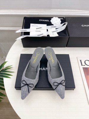 Chanel suede with bow Light Grey Mule 2025