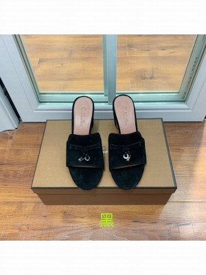 Loro Piana Summer Charms Sandal Suede Goatskin 2022 Collection,Black