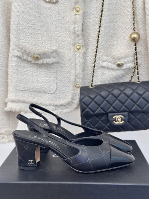 Chanel Slingback 7cm Printed Lambskin & Patent Calfskin Black 2025