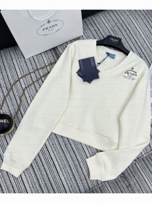 Prada Women's V-neck Sweatshirt White