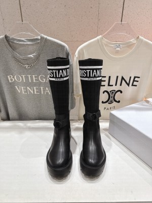 Christian Dior D-Major Boot Black Calfskin with Black and White Technical Knit