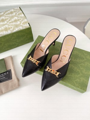 Gucci Women's lambskin with Chain 75mm Mule Black 2021 Collection