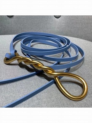 Bottega Veneta Calfskin Belt 1.6cm with Twisted Buckle Blue  2021 Collection