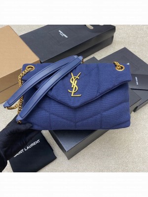 SAINT LAURENT LOULOU MEDIUM CHAIN BAG IN CANVAS 577476 BLUE