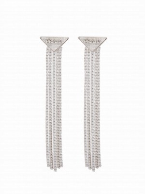 Prada Women's Crystal Logo Jewels Zirconia Earrings Silver