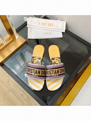 Dior DWAY SLIDE Yellow Embroidered Cotton 2022 Collection