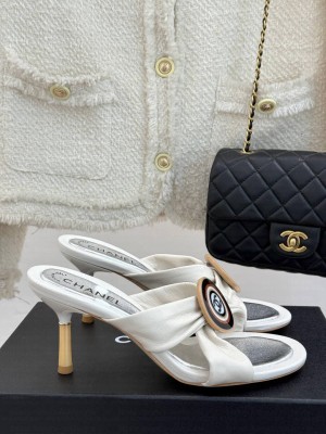 Chanel White 7.5cm Lambskin CC Slide Sandals