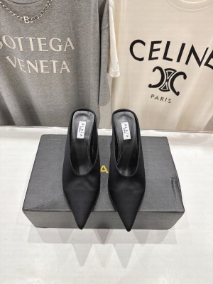 Alaïa CUBE WEDGE MULES IN SATIN BLACK