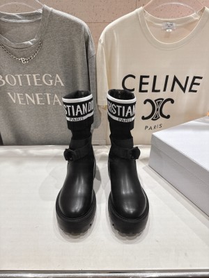 Christian Dior D-Major Ankle Boot Calfskin with  Black Technical Knit