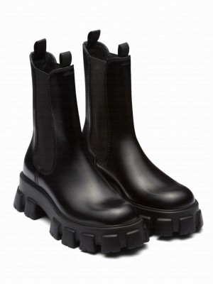 Prada Women's Monolith Brushed Leather Chelsea Boots 2UE027 Black