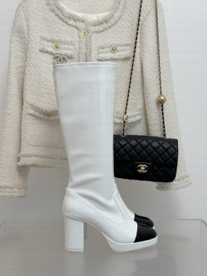 Chanel Patent Calfskin 8cm Long Boots White 04