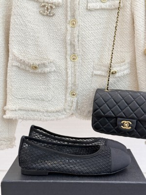 Chanel Mesh With Rhinestones CC Ballet Flat 2025 Black