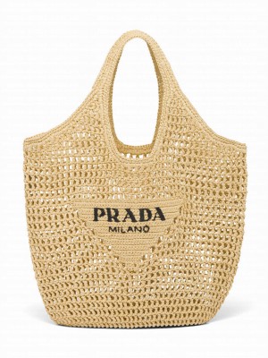 Prada Raffia Tote Bag Apricot