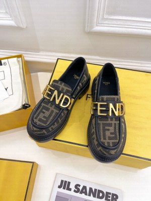 FENDI Fendigraphy Brown fabric loafers