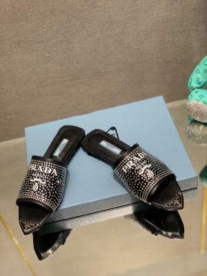Prada TPU Flat with Crystal Studs Slipper 2022 Collection,Black