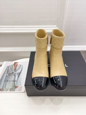 Chanel 50mm Lampskin Leather Ankle Boots 2021 Collection, Beige 071