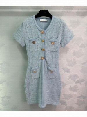 Self-Portrait Women's Embellished Button Knit Mini Dress Blue
