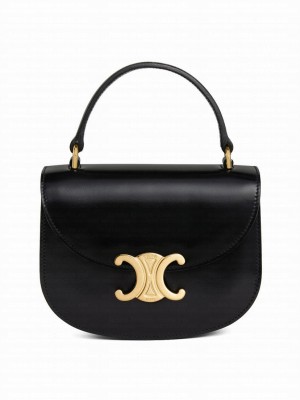 Celine Mini Besace Clea In Shiny Calfskin Black