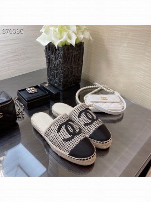 Chanel Rattan Mule Espadrilles Lambskin Leather Spring/Summer 2021 Collection, Black
