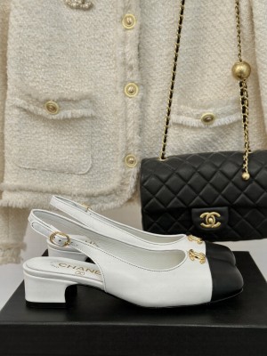 Chanel Calfskin Slingback 4cm Pumps White 2024 