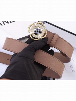 Chanel Width 3cm Crystal Square Buckle Leather Belt Nude