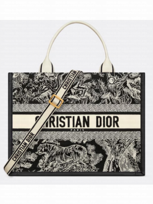Medium Dior Book Tote Blue and Ecru Toile de Jouy Reverse Embroidery and Blue Calfskin M1324CE