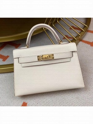 Hermes Mini Kelly II Handbag in Original Epsom Leather White/Gold Hardware (Half Handmade) Collection